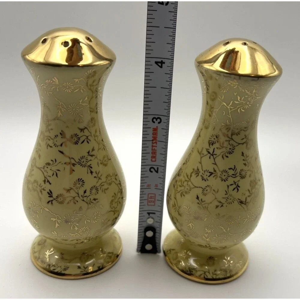 1940’s Lusterware Art Deco Yellow & 22k Gold Salt & Pepper Pearl China Co.